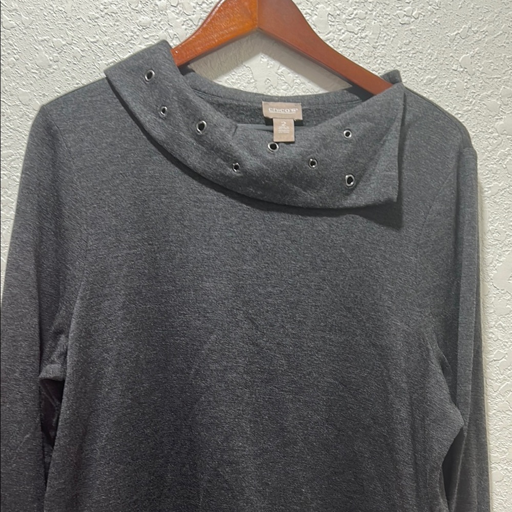 Chico's Black Long Sleeve Top with Studded Collar size 2 GUC - Picture 5 of 10